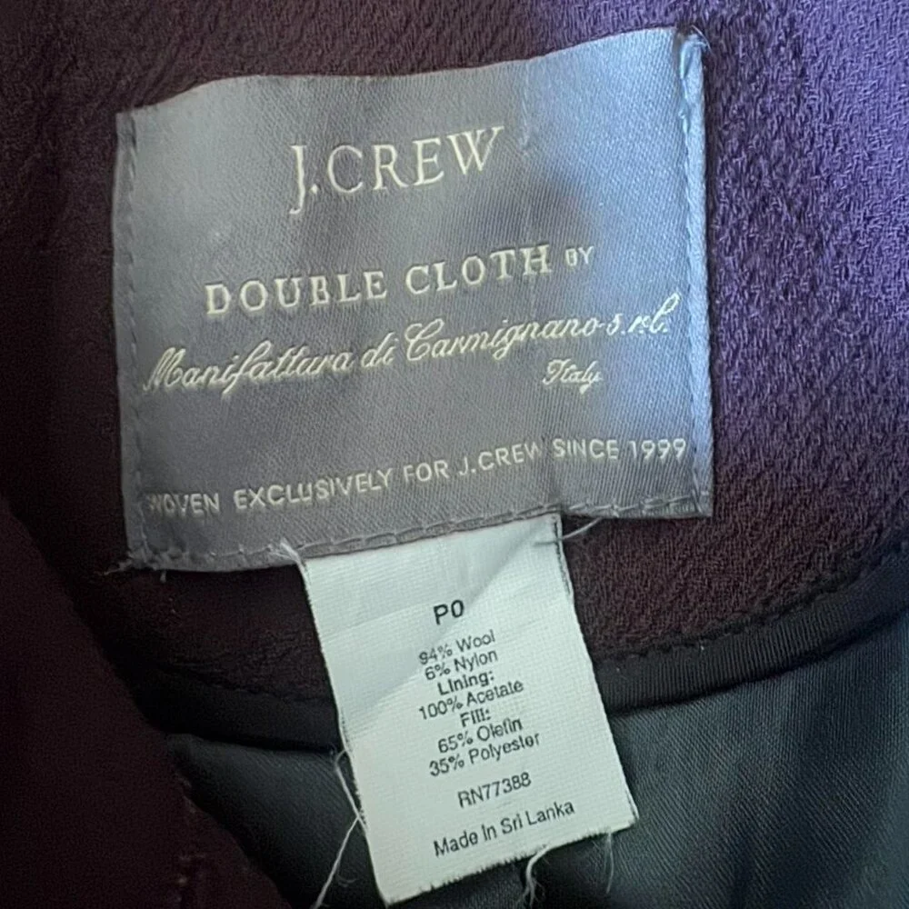 J. Crew Women's Dark Plum Wool Pea Coat - Picture 4 of 6